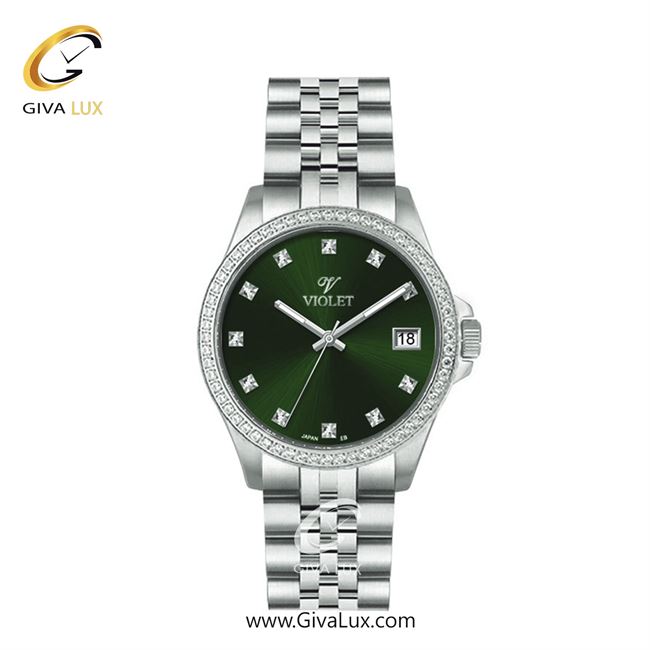 ساعت مچی اورجینال زنانه ویولت VIOLET نقره ای | نقره ای| سبز یشمی تیره| کد رفرنس 0641 سایز کوچک